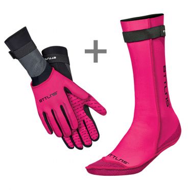 BTTLNS Neopren Schwimmsocken und Schwimmhandschuhe Vorteilspaket Rosa 